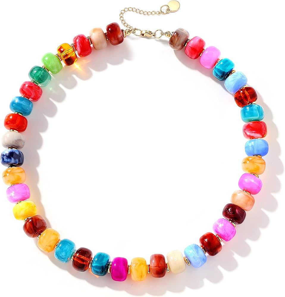 Besteel Chunky Beaded Necklace for Women - Colorful Resin Bead Choker Statement Necklaces with Go... | Amazon (US)