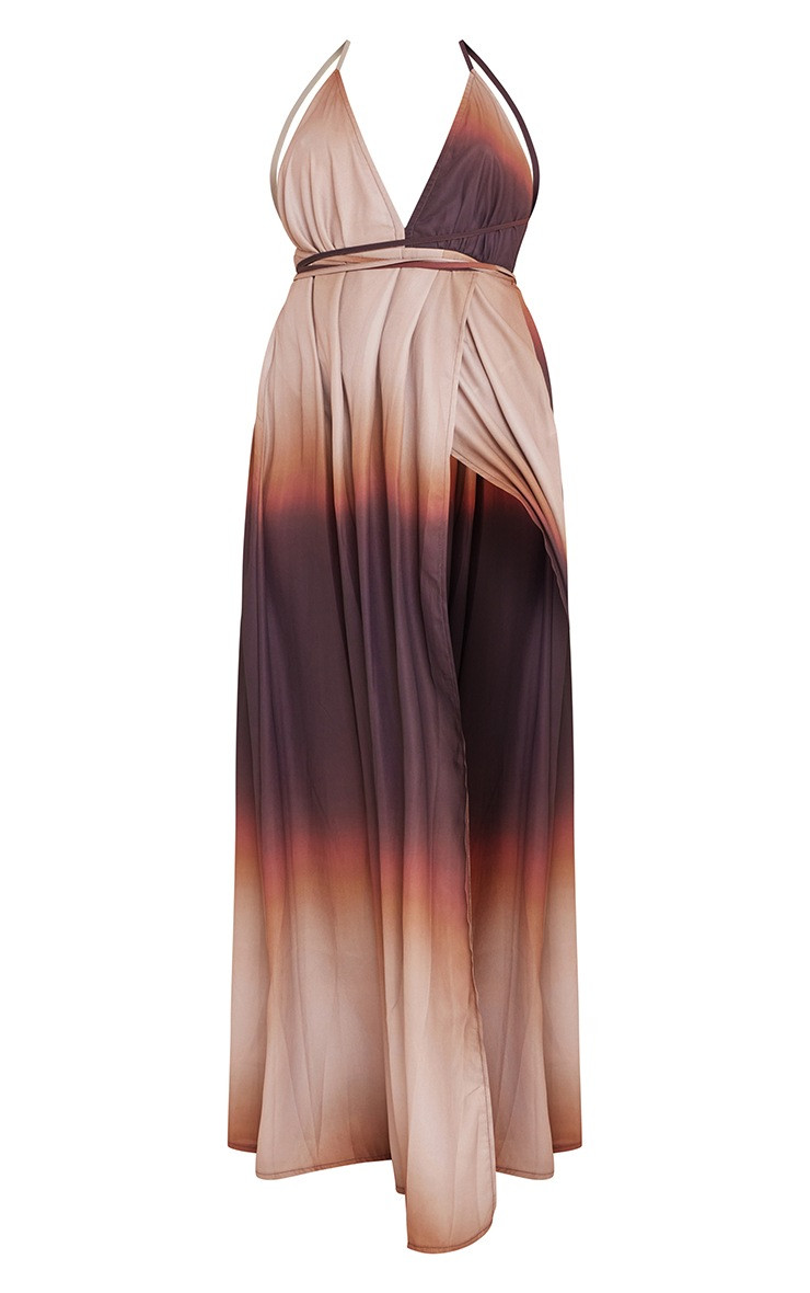 Chocolate Ombre Print Halterneck Maxi Dress | PrettyLittleThing US