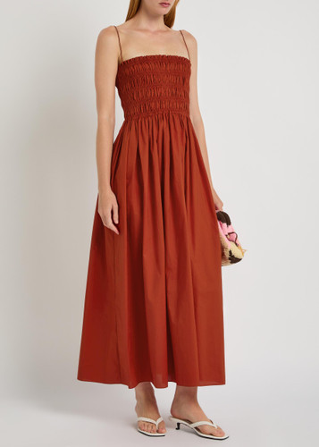 Shirred cotton-poplin midi dress | Harvey Nichols