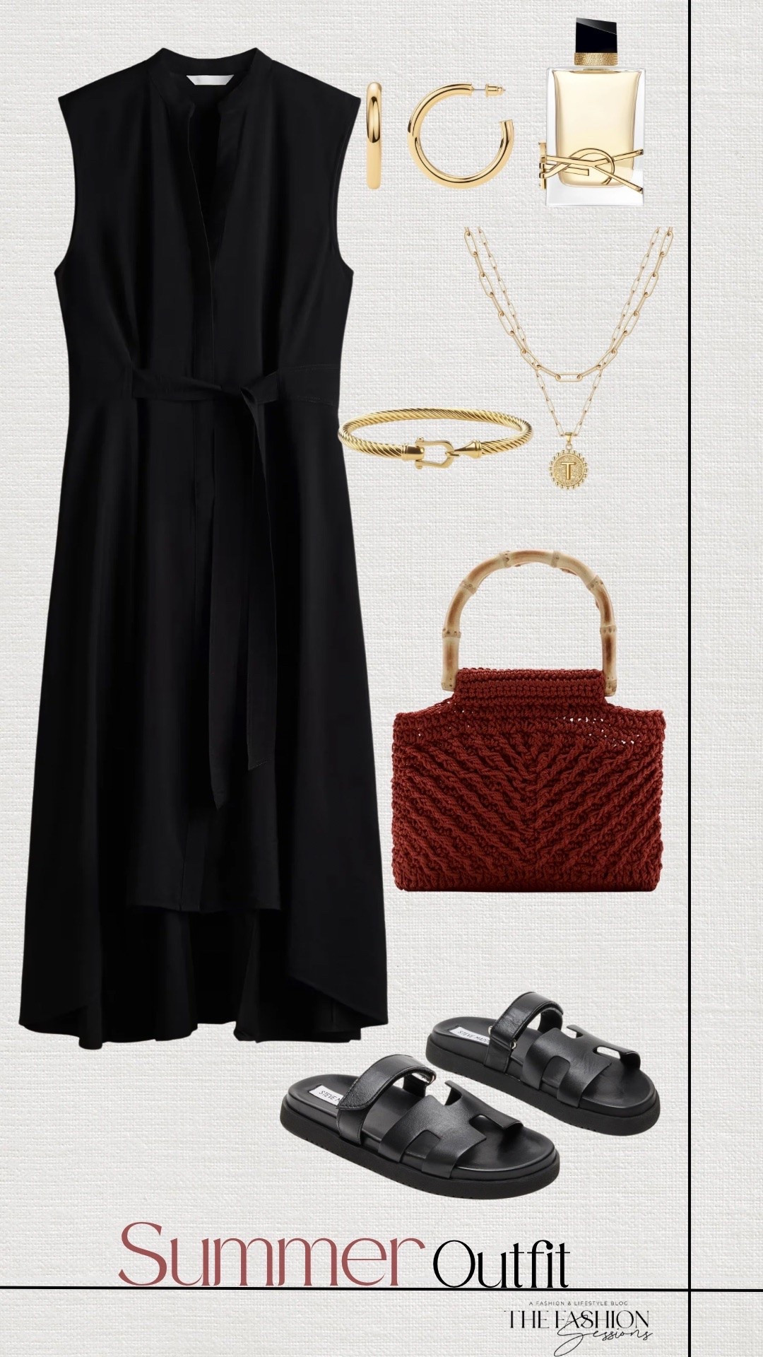 Summer Outfit | Black Linen Dress | black Sandals | Red Woven Bag |

#LTKootd #LTKSeasonal