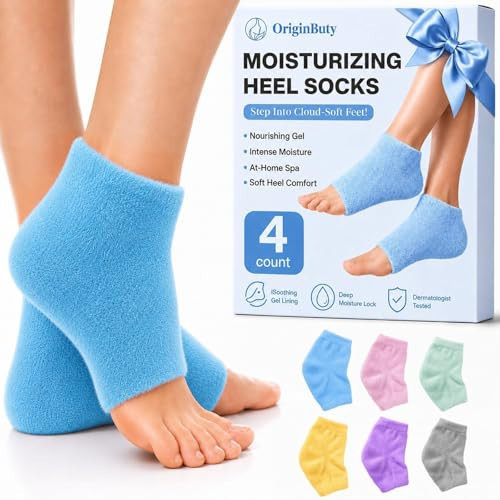 4 Socks Moisturizing Socks for Women, Fuzzy Heel Socks for Dry Cracked Feet, Gel Socks & Spa Socks Heel Protectors for Cracked Heel Treatment, Foot Care Socks, Toeless Socks for Women and Men | Amazon (US)