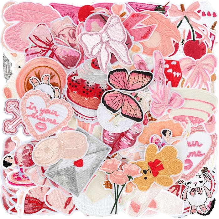 Watersay 40 Pcs Pink Coquette Iron on Patches Bulk Cute Ballet Butterfly Lip Cherry Rose DIY Craf... | Amazon (US)