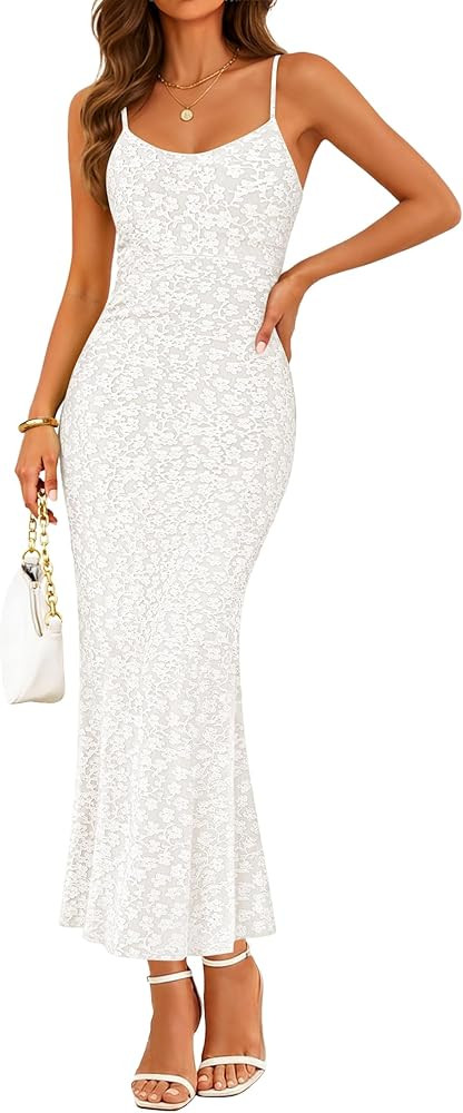 ZESICA Women's Summer Floral Spaghtti Straps Midi Dress 2026 Bodycon Sleeveless Square Neck Casua... | Amazon (US)