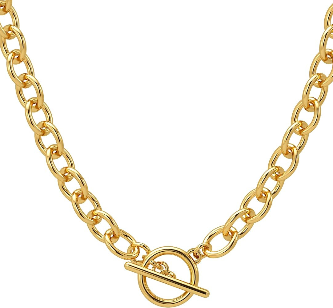 CHESKY 14K Gold Plated Chunky Necklace for Women, Trendy Paperclip Choker Necklace Statement Cros... | Amazon (US)