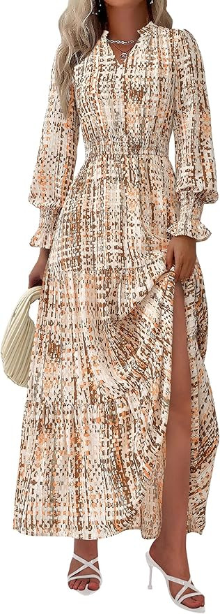 PRETTYGARDEN Women's Floral Maxi Dress Fall A Line Wedding Guest Dresses | Print Boho Dress, Long... | Amazon (US)