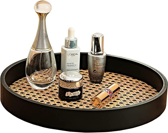 Amazon.com: GREEHOMEDE Round Serving Tray, Wood Tray with Black Wooden Frame, Ottoman Tray, Decor... | Amazon (US)