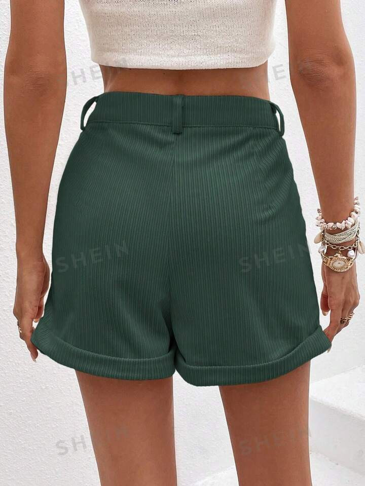 SHEIN Essnce Slant Pocket Roll Up Hem Shorts | SHEIN