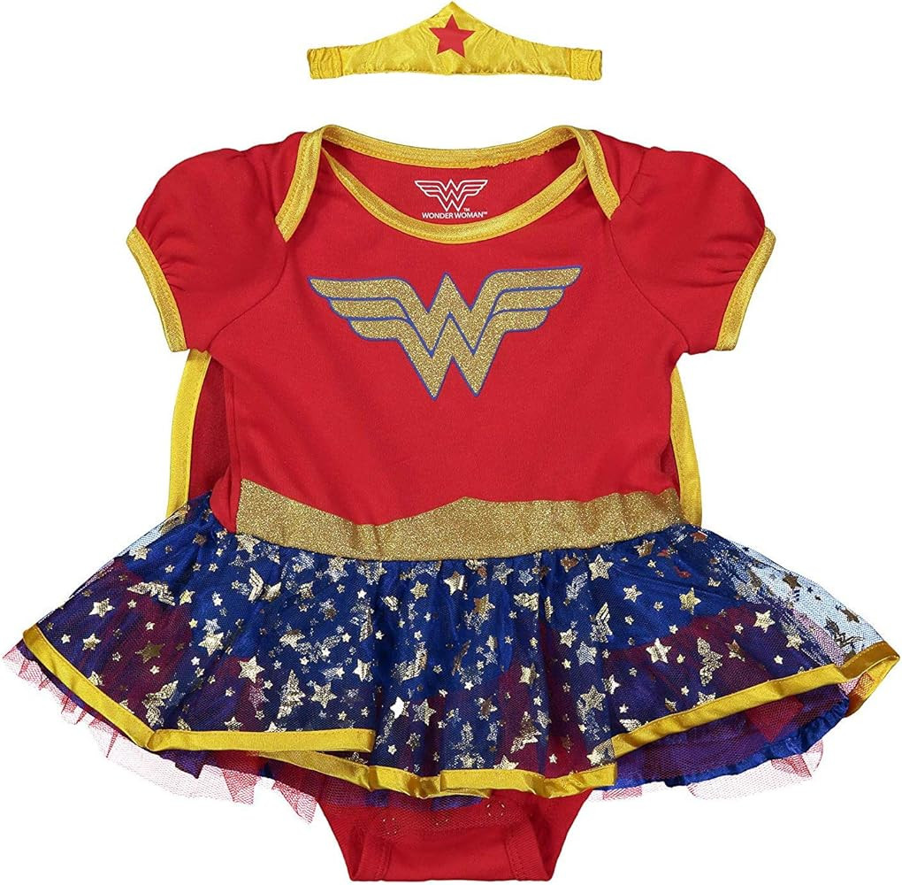 Wonder Woman Baby Girls' Costume Bodysuit Dress with Tiara & Cape | Amazon (US)