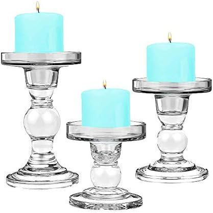CYS EXCEL Glass Candle Holder Sets (D-3.5" H-3.5" | 4.5" | 5.5")(Set of 3) Glass Pillar & Taper C... | Amazon (US)