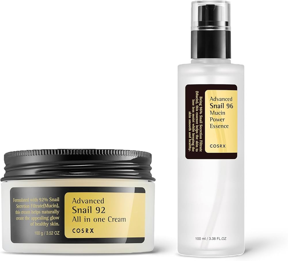 COSRX Best Seller Duo- Snail 92 Cream & Snail 96 Essence, Daily Face Gel Moisturizer and Hydratin... | Amazon (US)