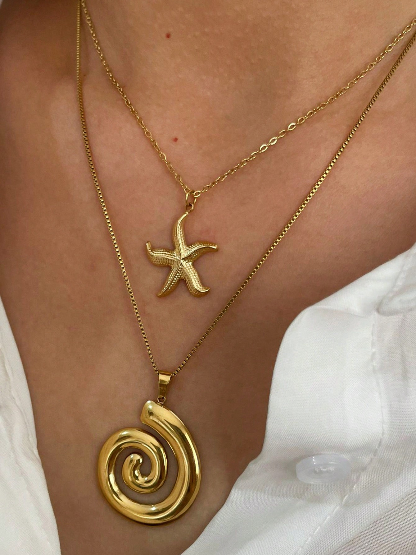 1pc New Luxury Minimalist Spiral Circle Starfish 18K Gold Waterproof Versatile Necklace For Women | SHEIN