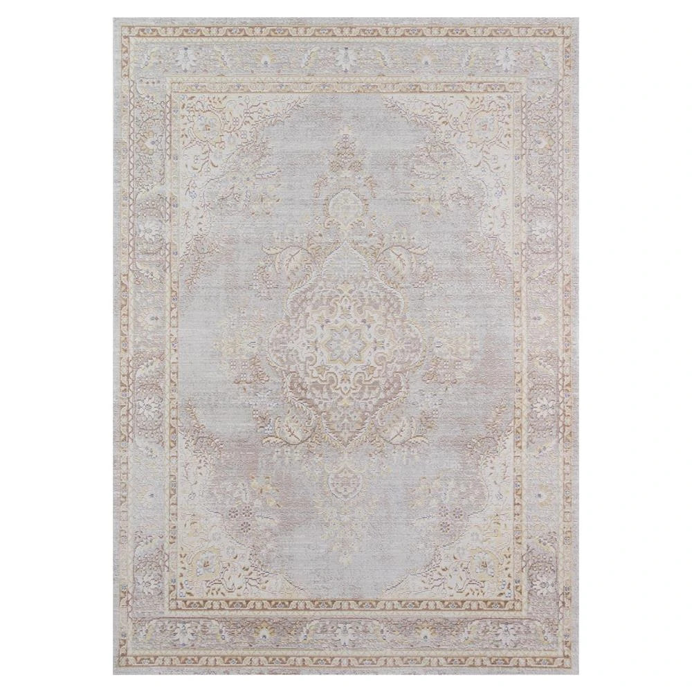 Esme Modern Classic Distressed Grey Blue Medallion Patterned Rug | Kathy Kuo Home
