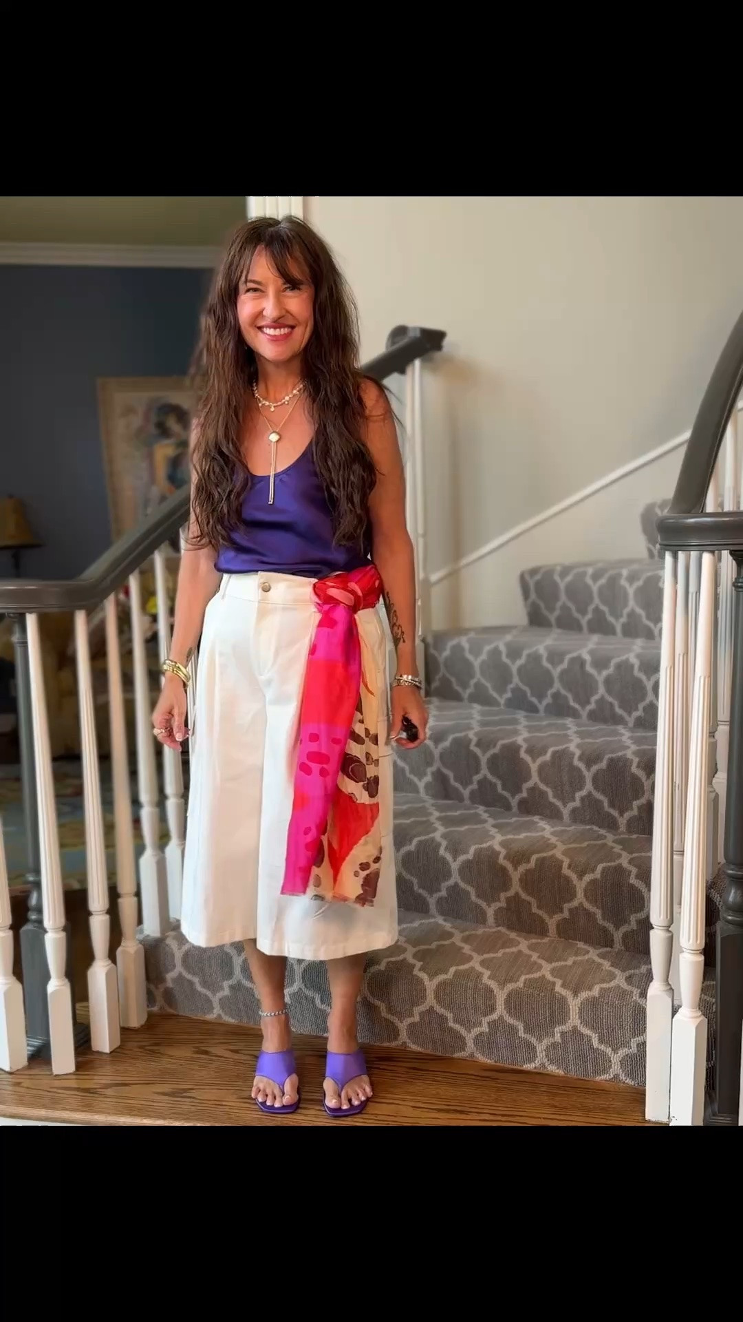 Late summer color infusion!!! I love my neutrals but I feel the brightly colored trends are long overdue! This tank will take you into late fall especially for date night! And I plan on having cold toes so I can rock my purple sandals!

#LTKootd #LTKOver40