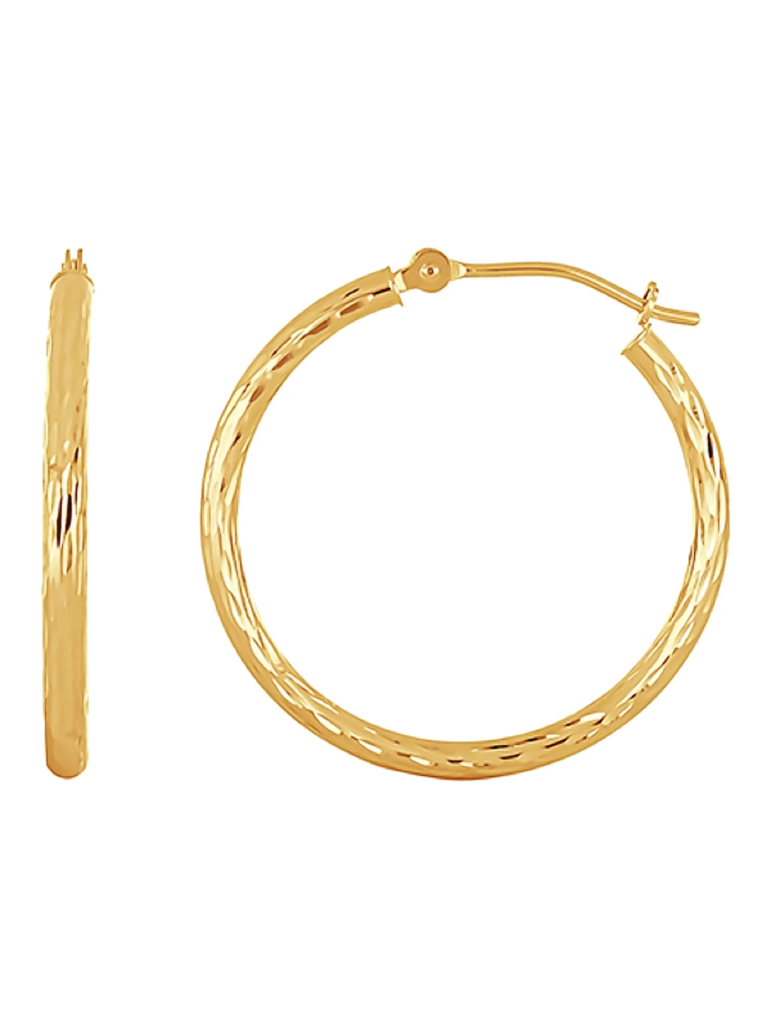 Brilliance Fine Jewelry Women’s 14K Yellow Gold Diamond Cut Tube Hoop Earrings - Walmart.com | Walmart (US)