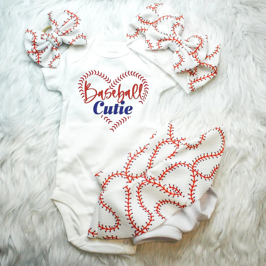 Baseball Girl Baby Shirt, Baseball Stitches Skirted Bummy, Baseball Bows and Bummies, Sports them... | Etsy (US)
