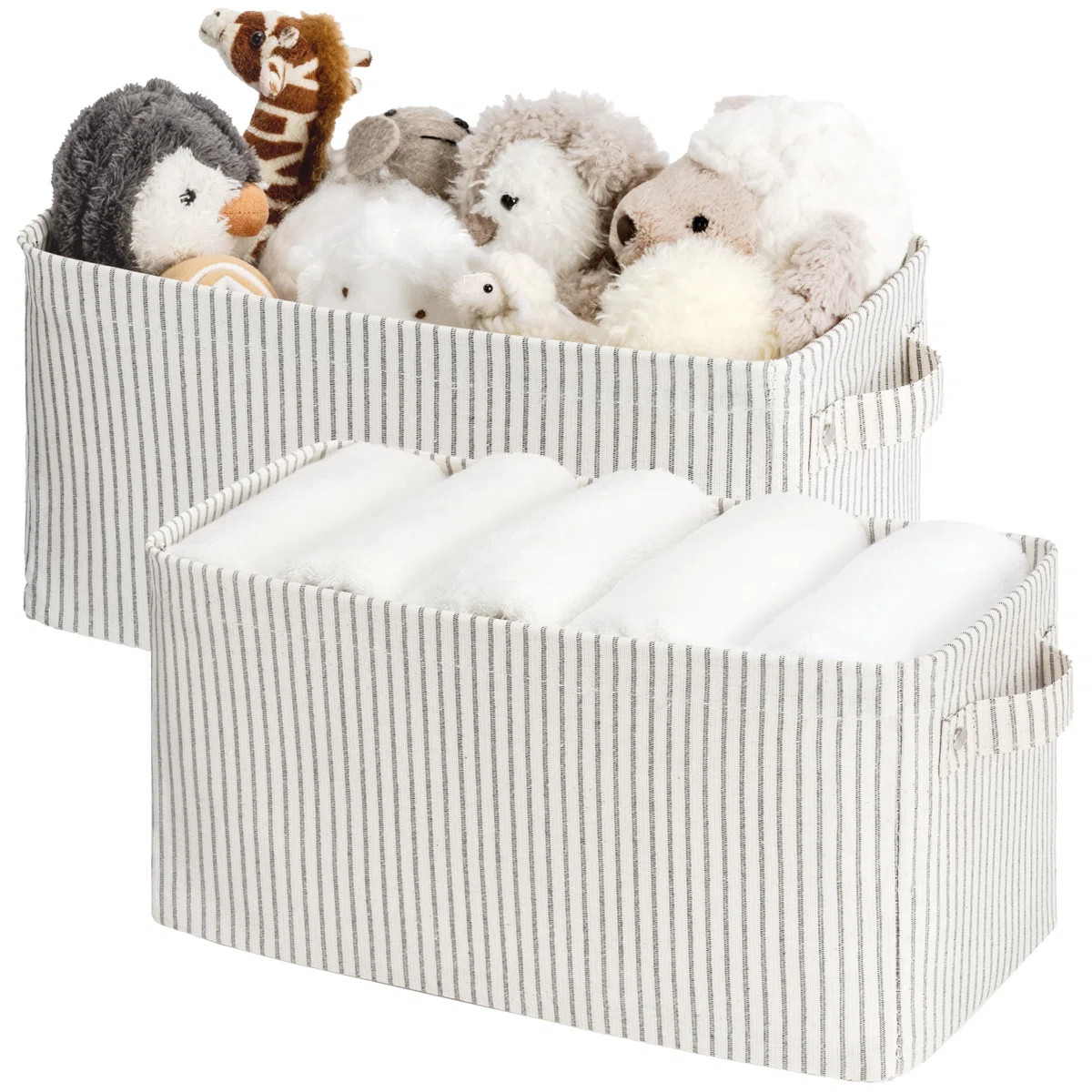 Narrow Storage Bins With Handle, Small Fabric Organizer Basket for Closet and Shelf, Stripe (Set ... | Wayfair North America