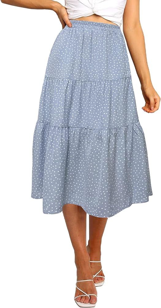 MEROKEETY Women's Boho Leopard Print Skirt Pleated A-Line Swing Midi Skirts | Amazon (US)