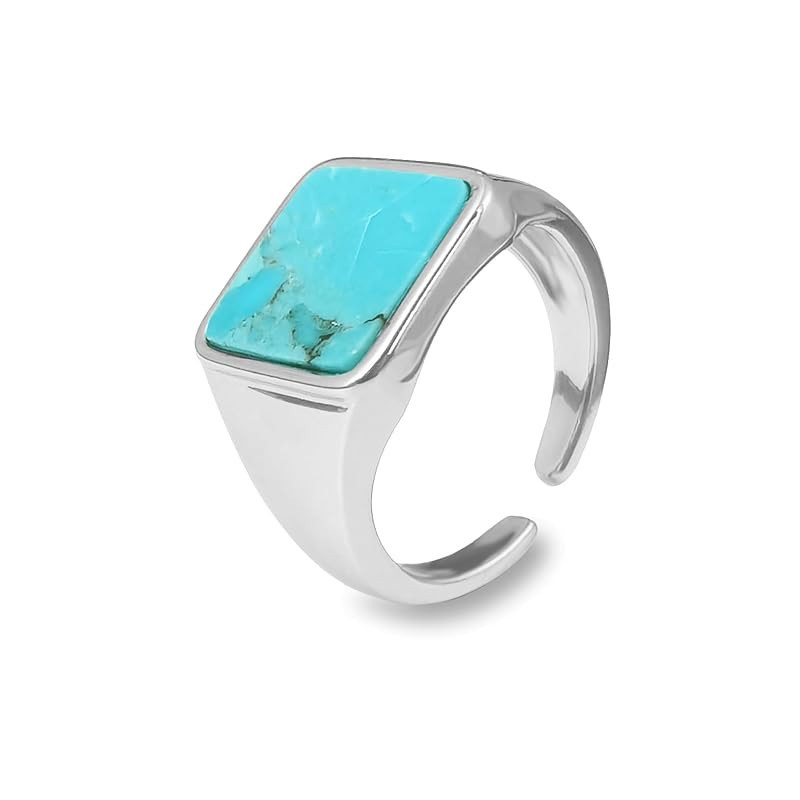 Turquoise Ring, Handmade Square Simulated Turquoise Stone Ring for Turquoise Jewelry, Vintage Adj... | Amazon (US)