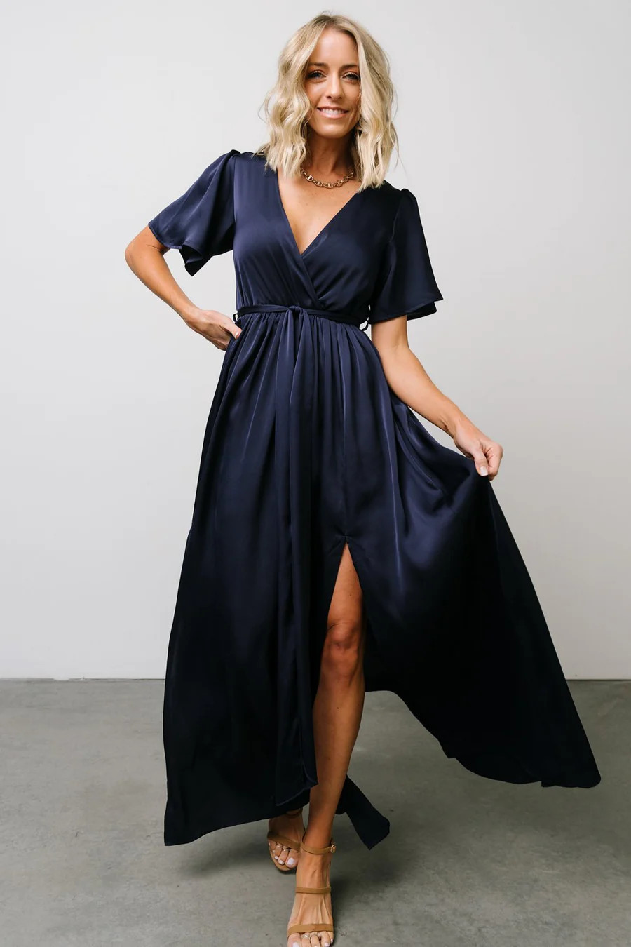 Sicily Satin Maxi Dress | Navy | Baltic Born
