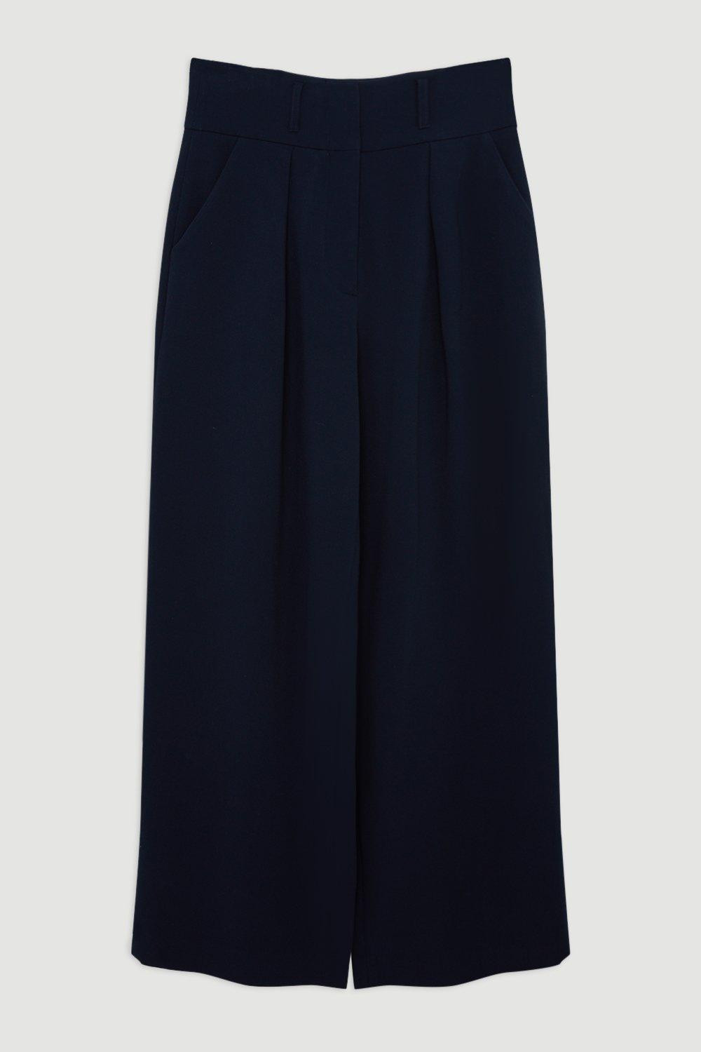 Compact Stretch Essential Tailored High Waist Wide Leg Trouser | Karen Millen UK + IE + DE + NL