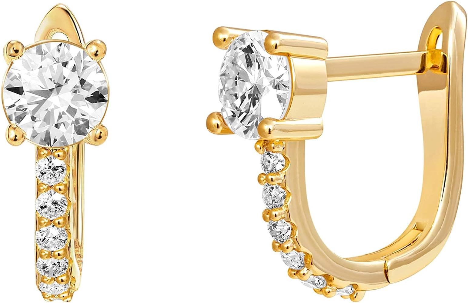 PAVOI 14K Gold Plated 925 Sterling Silver Post Cubic Zirconia Huggie Earrings | Small Gold Hoop E... | Amazon (US)