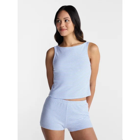 No Boundaries Sporty Striped Tank Top and Shorts Set, 2 Piece, Women's XXS-XXL | Walmart (US)