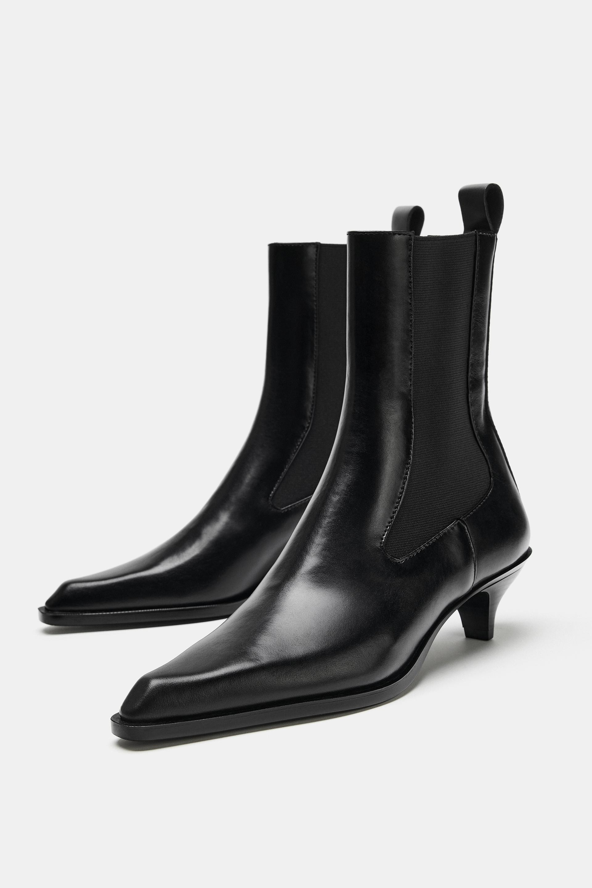 Zara - Combined Kitten Heel Booties - Black - 6 - Woman | Zara US