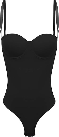 CHICTRY Womens Sleeveless Underwire Padded Push Up Backless Tummy Control Thong Bodysuit | Amazon (UK)