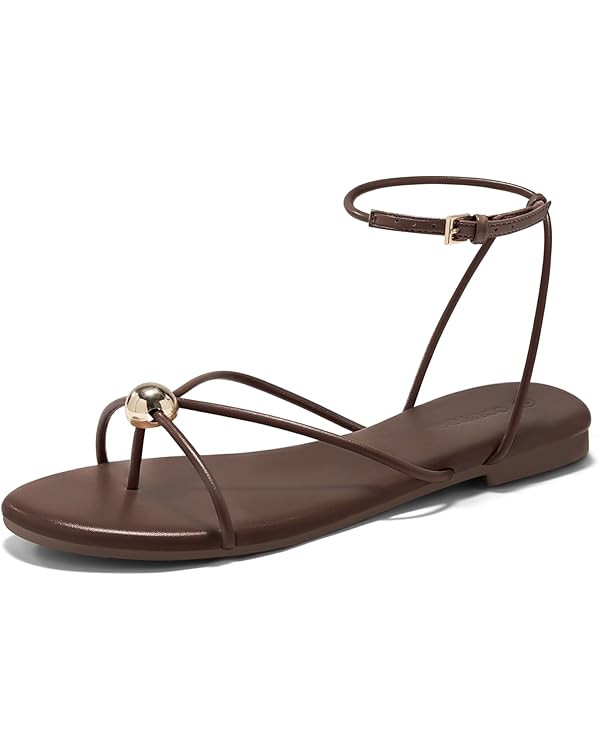 Coutgo Womens Strappy Flat Sandals Open Toe Flip Flops Sandals Ankle Strap Summer Beach Shoes, Co... | Amazon (US)