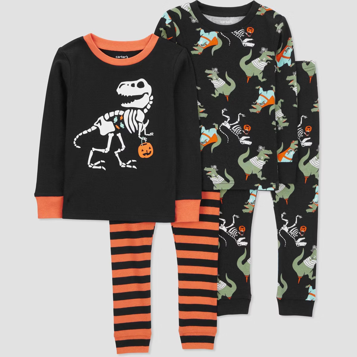 Carter's Just One You® Toddler Boys' Long Sleeve 4pc Halloween Dino Pajama Set - Black/Orange | Target