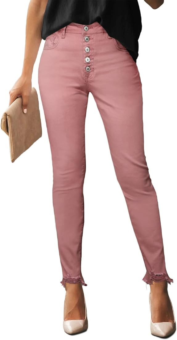 Sidefeel Women Button Fly High Rise Distressed Ripped Skinny Denim Jeans | Amazon (US)