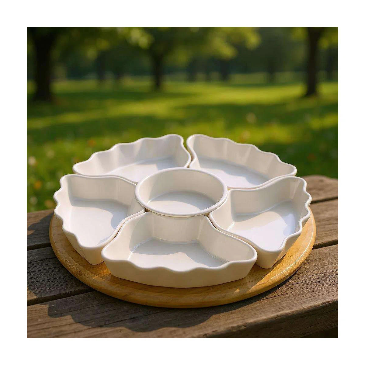 7-Piece Rotatable Serving Tray Set | 12 Inch Divided Platter for Snacks and Appetizers (Set of 6) | Wayfair North America