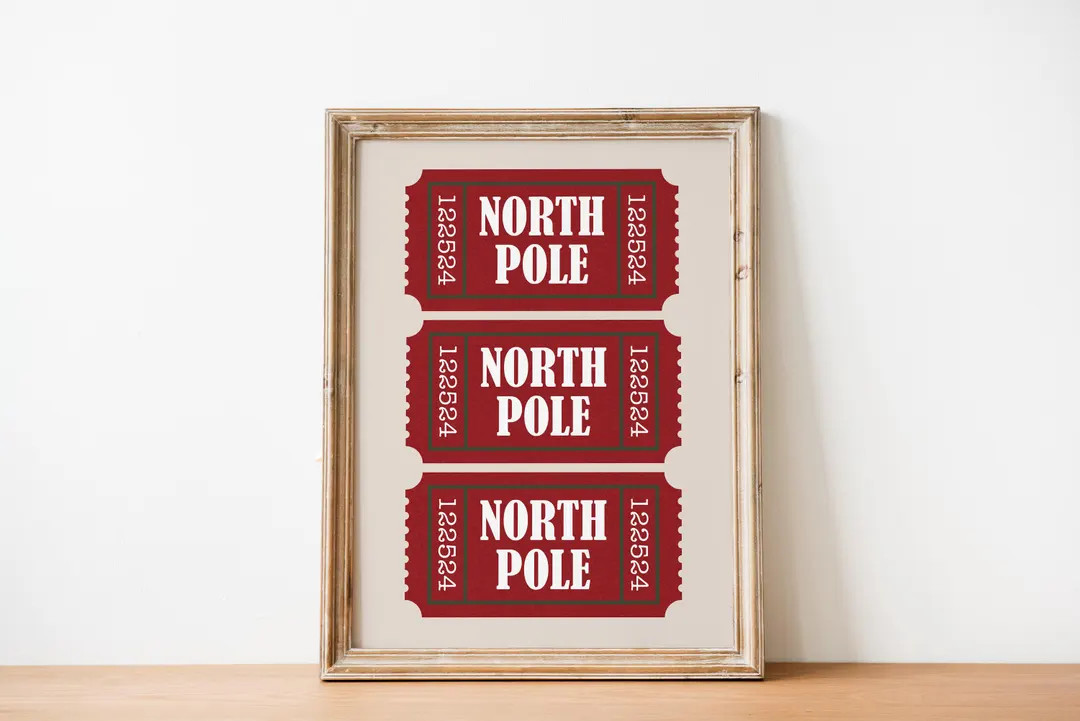North Pole Ticket Christmas Print, Santa Express Wall Art, Holiday Decor, Vintage Ticket Art, Chr... | Etsy (US)