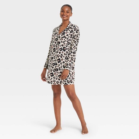 Women's Beautifully Soft Animal Print Notch Collar Gown - Stars Above™ Tan | Target