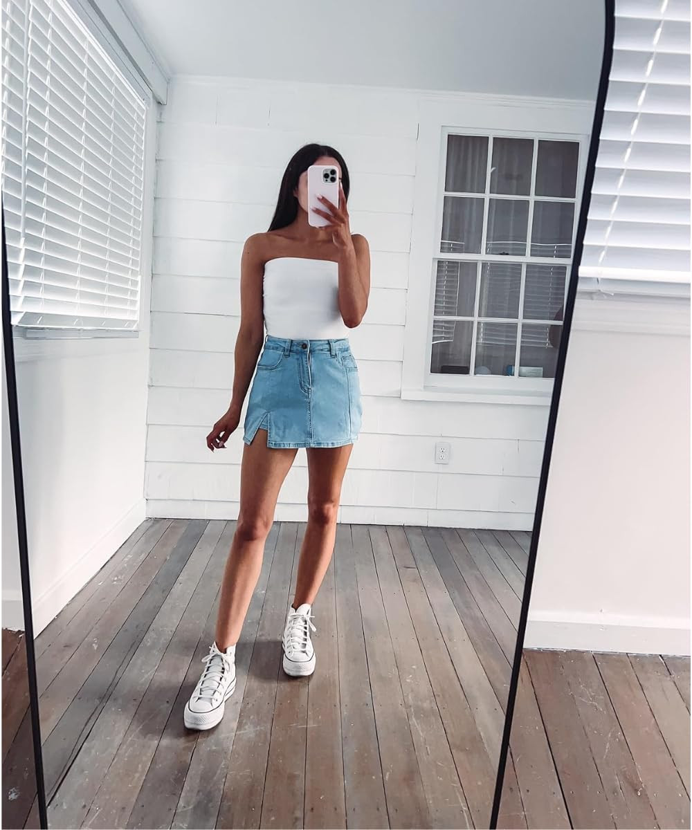 Spring outfit / basics- Skirt wearing XS, tube tops wearing a S, sneakers sized down a full size. Denim mini skirt/white tube top/converse/casual summer outfit. 
 

 

#LTKSeasonal #LTKPetite #LTKFindsUnder50