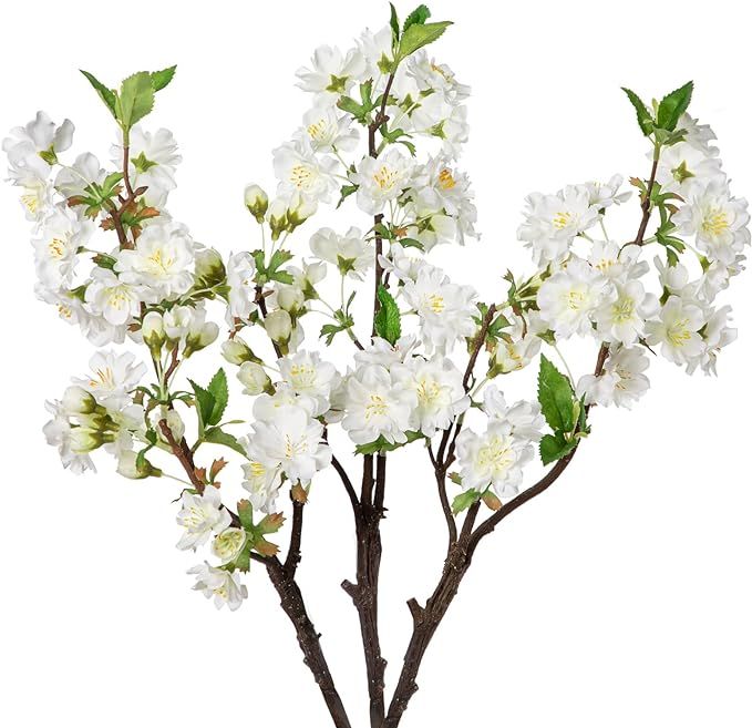 DILATATA 3 Pcs 19" Cherry Blossom Branches for Vase Faux Cherry Flowers Picks White Peach Blossom... | Amazon (US)