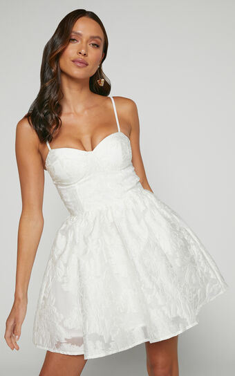 Brailey Mini Dress - Sweetheart Bustier Dress in White Jacquard | Showpo (US, UK & Europe)