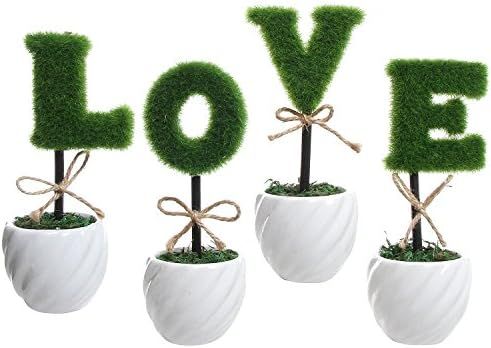 MyGift Set of 4 Decorative Artificial Sculpted Topiary Hedge Planter with Lettering That Spell Love  | Amazon (US)