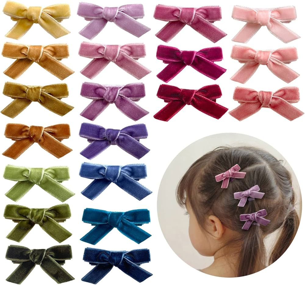 Velvet Bows for Baby Girls, 20pcs Boutique Tiny Baby Hair Clips, Fully Lined Hair Barrettes Allig... | Amazon (US)