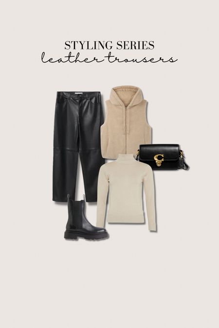 Styling leather trousers. I’m obsessed with this cosy look! Cream roll neck jumper from oasis, beige teddy gilet from river island, black chunky boots, black coach bag  

#LTKstyletip #LTKshoecrush #LTKitbag