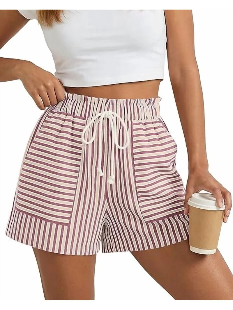 FreshPretty Casual Striped Shorts for Women Spring Summer Elastic Waist Y2K Lounge Vacation Beach... | Walmart (US)