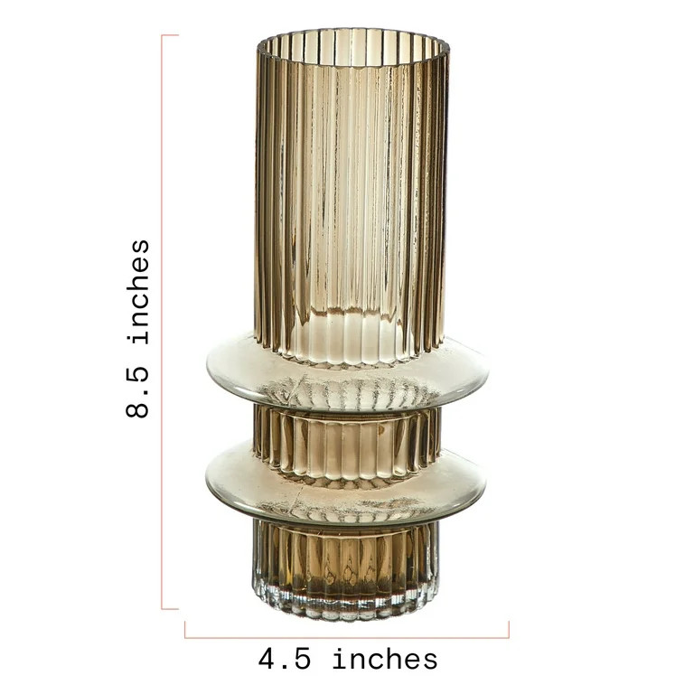 Beautiful 8.5" Tall Ribbed Oyster Gray Tubular Glass Vase by Drew Barrymore, 3.93" D | Walmart (US)
