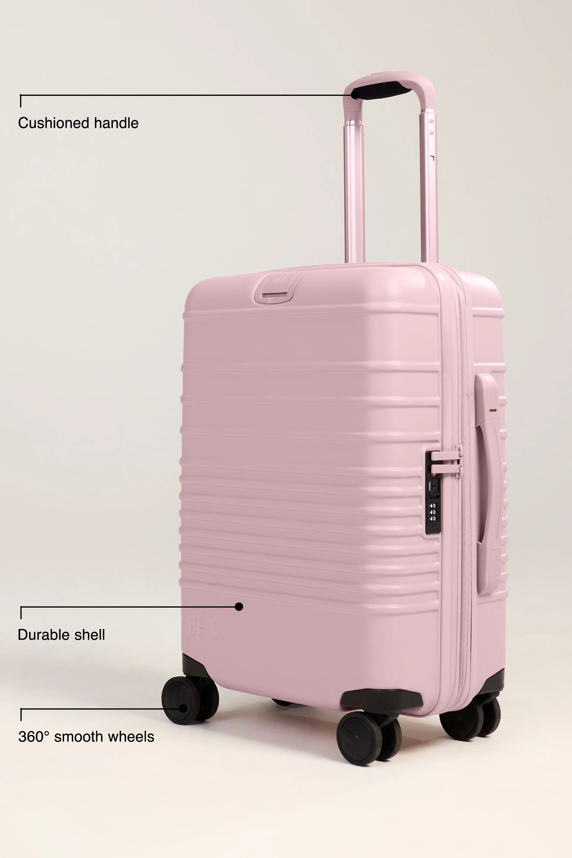 BÉIS 'The Carry-On Roller' in Atlas Pink - Pink Carry On Suitcase & Hard Shell Luggage | BEIS