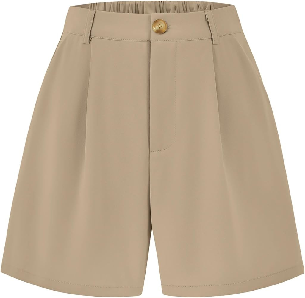 KIRUNDO Shorts for Women Dressy Casual Summer Elastic Waist in the Back Pleated Wide Leg Tailored... | Amazon (US)