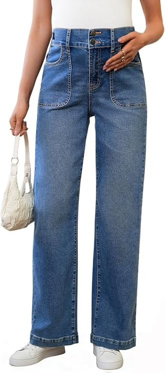 BLENCOT Women's Wide Leg Jeans Maternity High Waisted Straight Leg Stretchy Pregnancy Denim Pants... | Amazon (US)