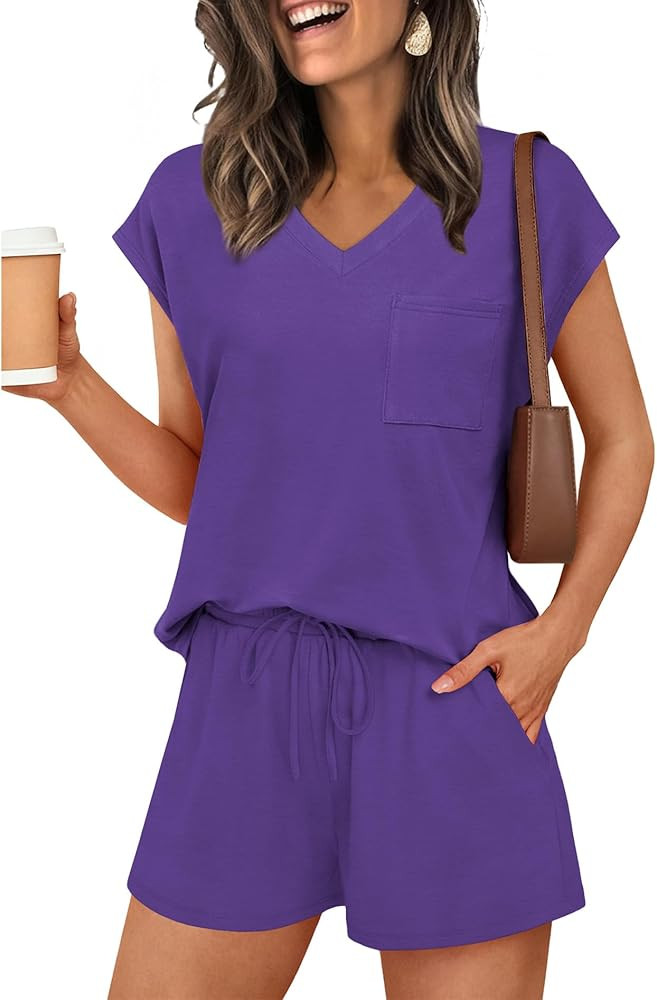 RUMIA Lounge Sets for Women 2 Piece Cap Sleeve Pajamas Short Sets with Pockets (S-3XL) | Amazon (US)