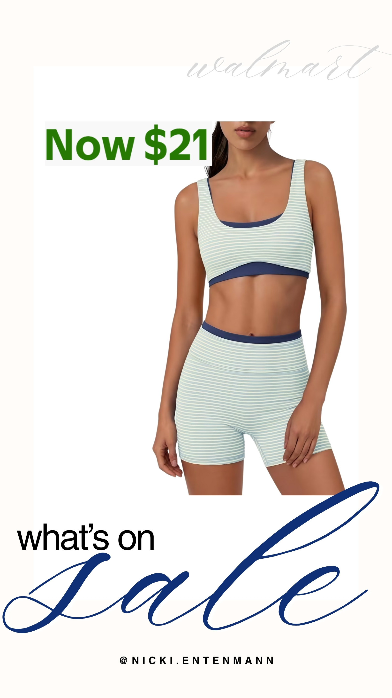 Upgrade your activewear collection with this chic striped workout set from Walmart, now marked down to just $21! Featuring a sports bra and matching high-waisted shorts with contrasting navy trim, this soft set delivers both style and comfort for casual workouts or athleisure layering.

#walmart #walmartfinds #whatsonsale #workoutset #athleisure #fallfashion #preppycasual #everydaystyle 

 #LTKfitnessgoals #LTKActive #LTKSaleAlert