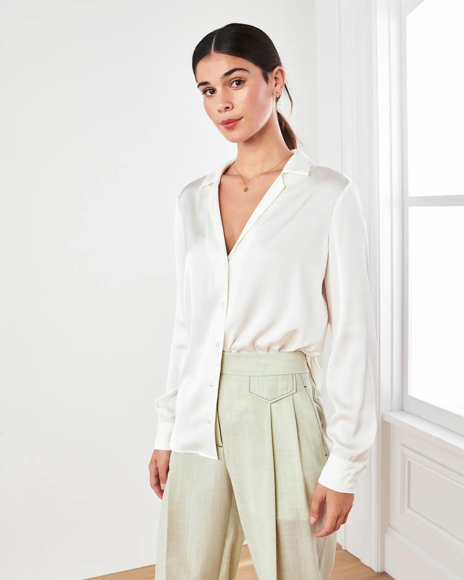 Washable Stretch Silk Notch Collar Blouse | Quince | Quince