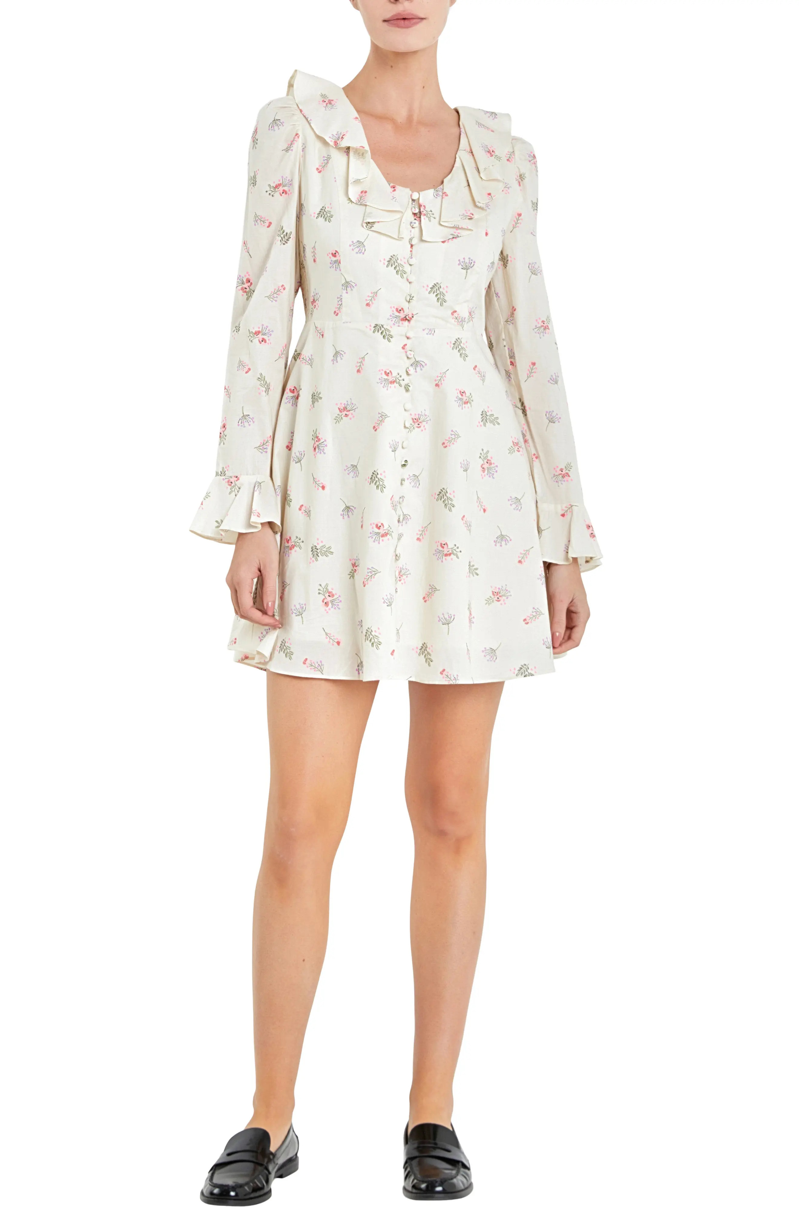 English Factory Floral Ruffle Button Front Long Sleeve Minidress (Women) | Nordstrom | Nordstrom
