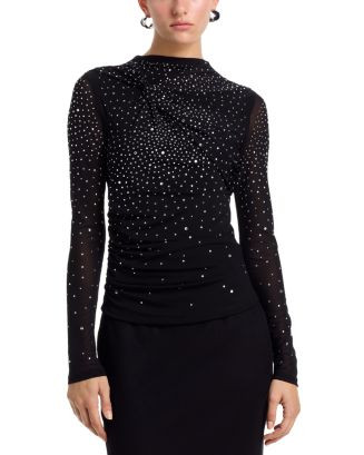 Rhinestone Mesh Jersey Long Sleeve Top - Exclusive | Bloomingdale's (US)